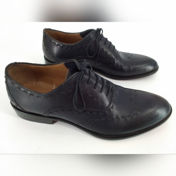 Paul Fredrick DARK NAVY Leather Dress Shoes Mens Sz 10 M Oxford BUCKSTITCH main image 6